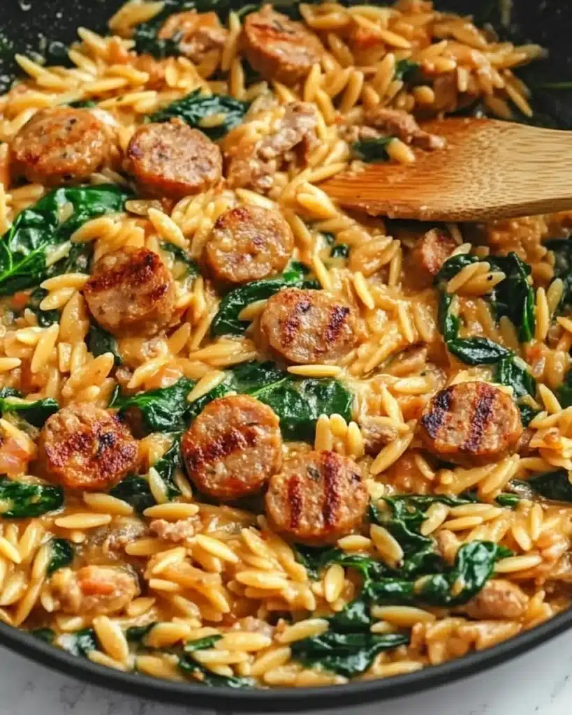Creamy Spinach and Sausage Orzo Skillet Recipe