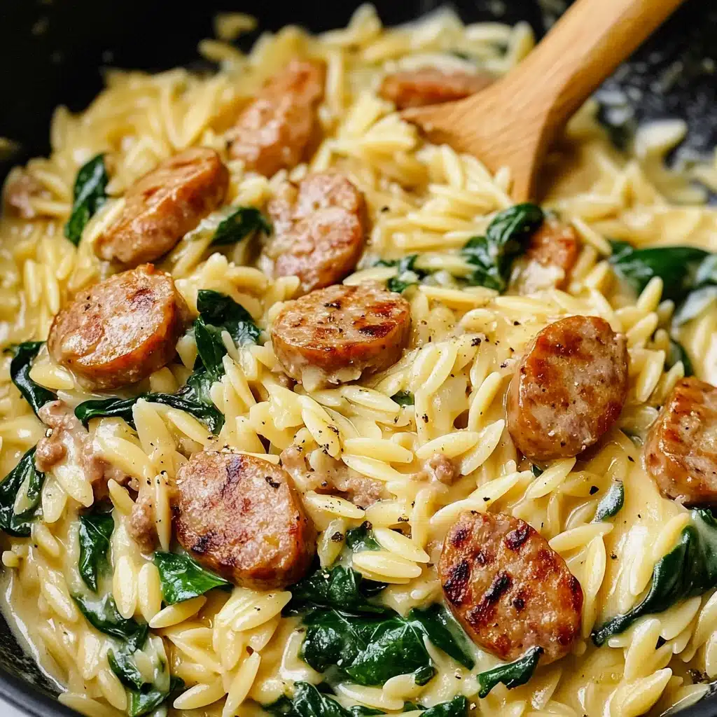 Creamy Spinach and Sausage Orzo Skillet Recipe - Recipe Image