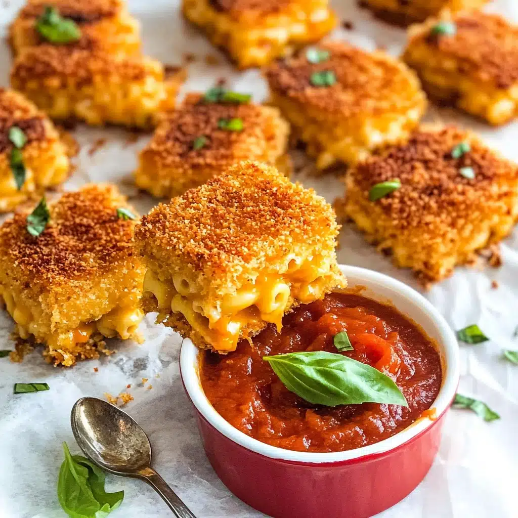 Crispy Mac & Cheese Bites with Sweet Basil Marinara Recipe - Recipe Image