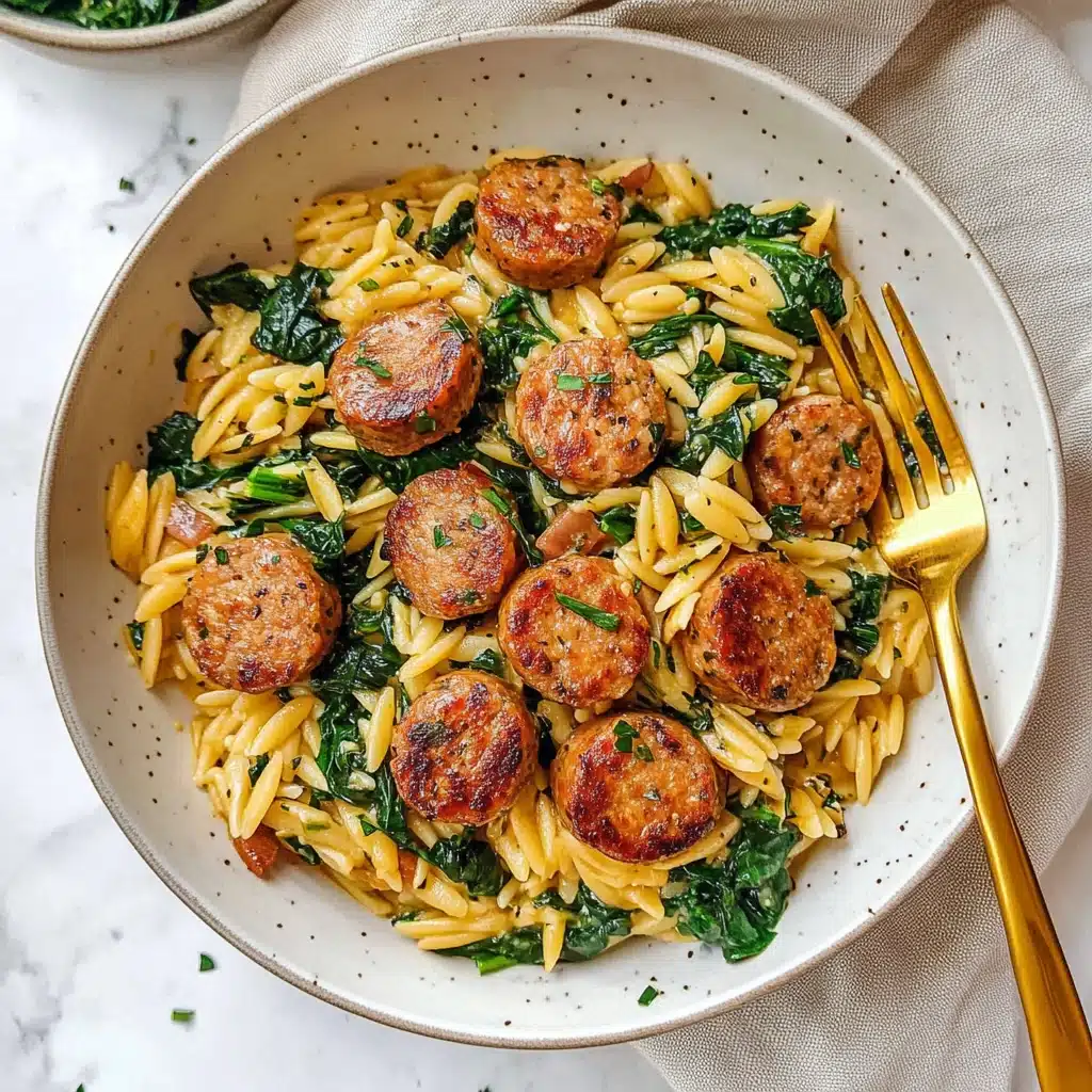 Creamy Spinach and Sausage Orzo Skillet Recipe - Recipe Image