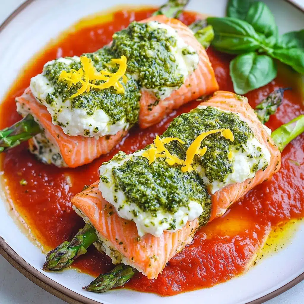 Asparagus and Lemon and Basil Ricotta Stuffed Salmon Rolls with Lemon Sauce Recipe - Recipe Image