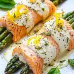 Asparagus and Lemon and Basil Ricotta Stuffed Salmon Rolls with Lemon Sauce Recipe