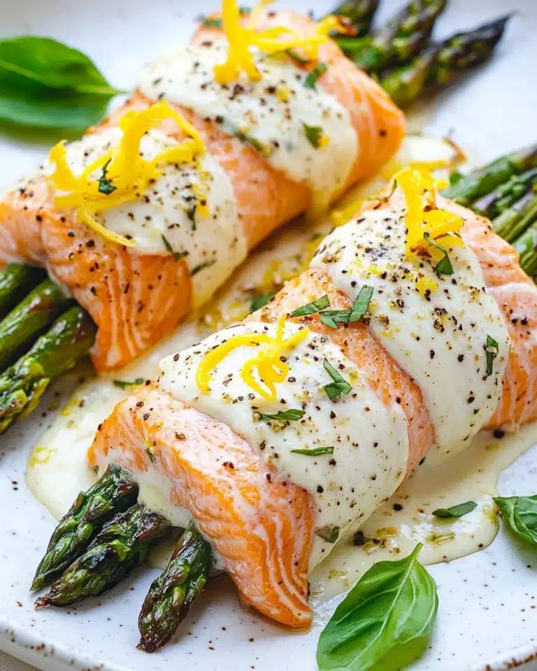 Asparagus and Lemon and Basil Ricotta Stuffed Salmon Rolls with Lemon Sauce Recipe