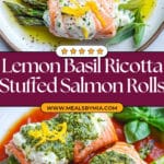 Asparagus and Lemon and Basil Ricotta Stuffed Salmon Rolls with Lemon Sauce Recipe