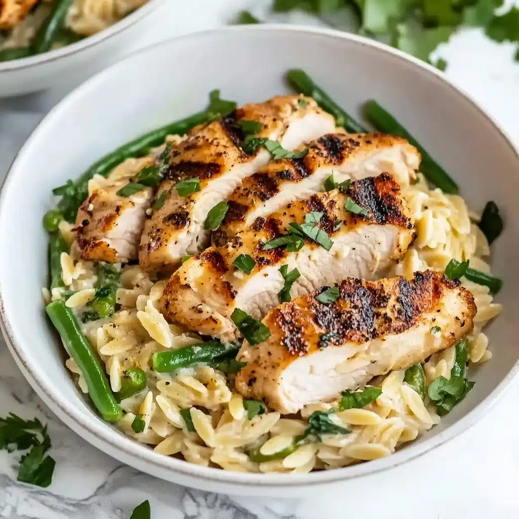 Creamy Parmesan Orzo with Chicken and Asparagus Recipe - Recipe Image