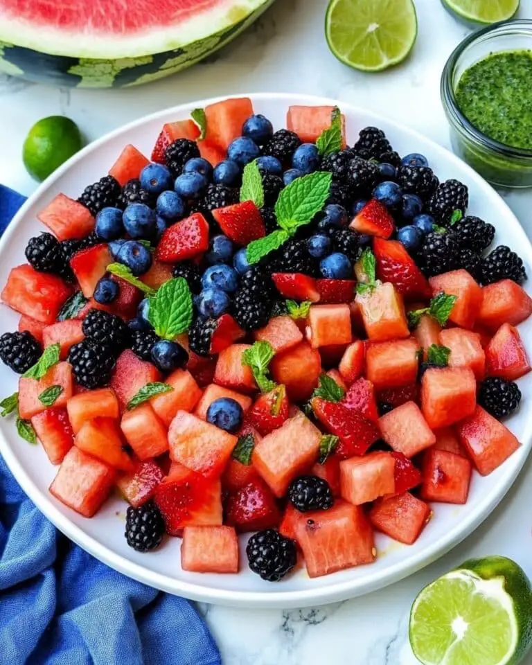 Berry Watermelon Salad with Honey Lime Dressing Recipe