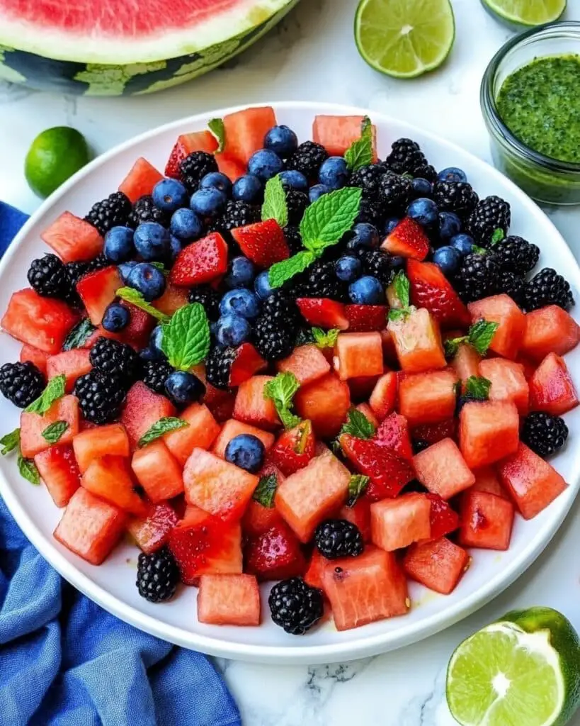 Berry Watermelon Salad with Honey Lime Dressing Recipe