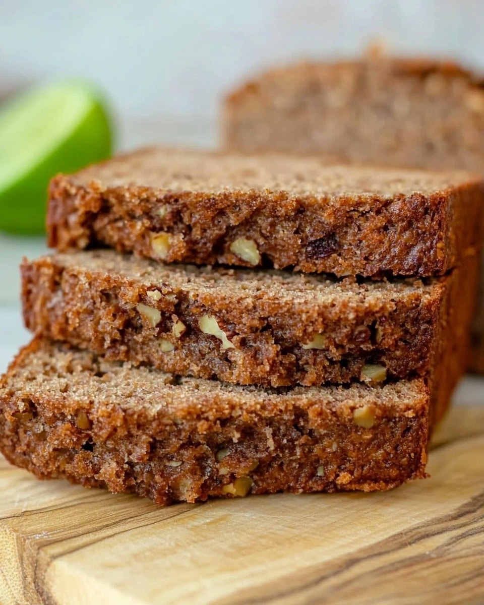 The image shows a loaf of bread that is sliced at the front while the rest remains whole. The bread has a cracked, crisp brown crust on top and a soft interior filled with small pieces of nuts, giving a speckled texture inside. The loaf sits on a light wooden board, with fresh green zucchini and baby zucchini next to it. The background is a white marbled surface. The bread s texture looks dense but moist, with visible air pockets and nut bits in every slice. Photo taken with an iphone --ar 4:5 --v 6.1