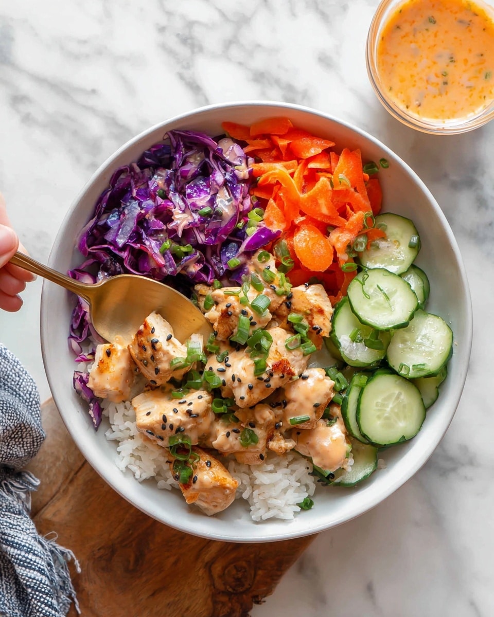 Bang Bang Chicken Bowls with Spicy Carrot and Cabbage Veggies Recipe - Recipe Image