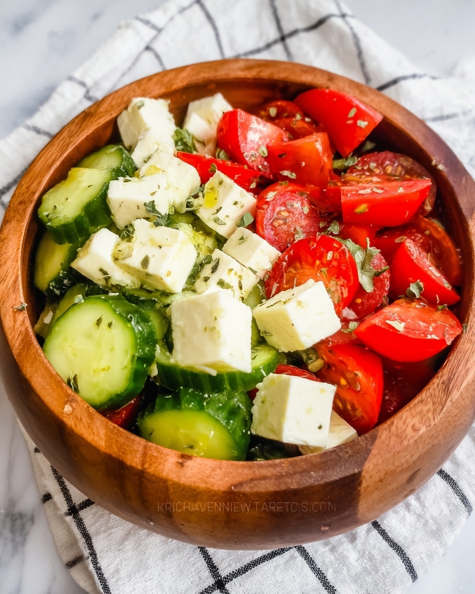 Tomato Cucumber Salad with Mozzarella and Italian Dressing Recipe - Recipe Image