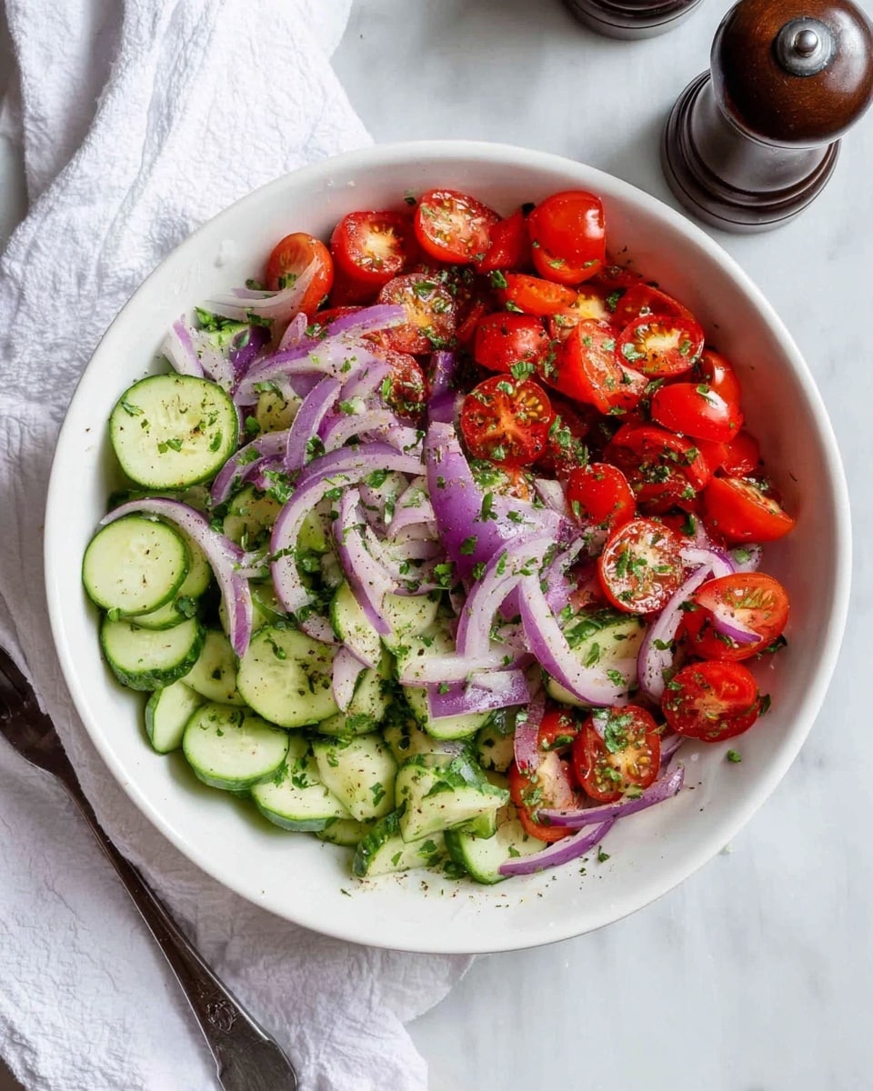 Cucumber Tomato Salad with Red Wine Vinaigrette Recipe - Recipe Image