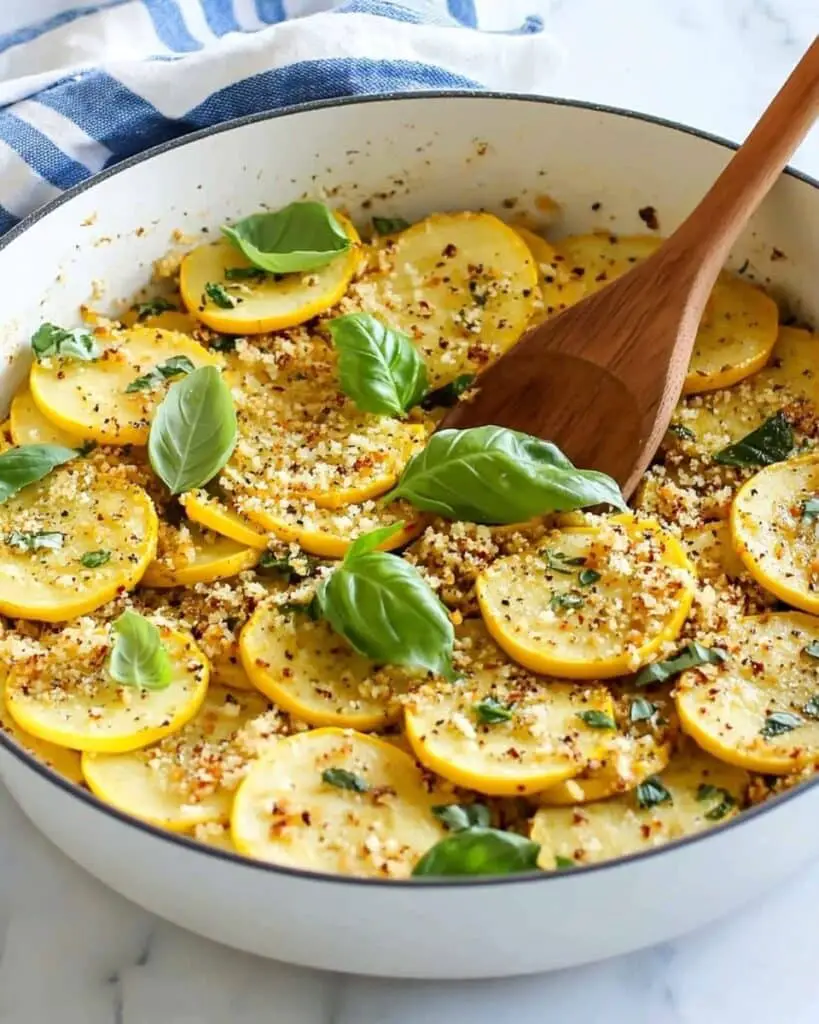 Sautéed Yellow Squash with Herb Oil and Panko Parmesan Topping Recipe