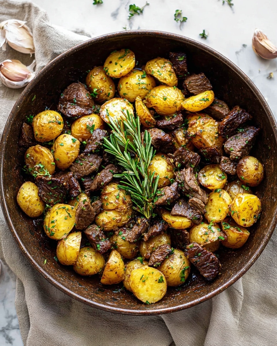 Garlic Steak Bites with Sautéed Yukon Gold Potatoes Recipe - Recipe Image