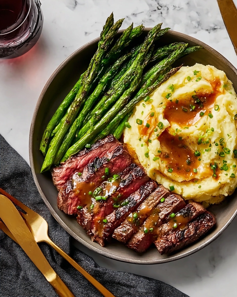 Bavette Steak with Roasted Garlic Pan Sauce and Mashed Potatoes Recipe - Recipe Image