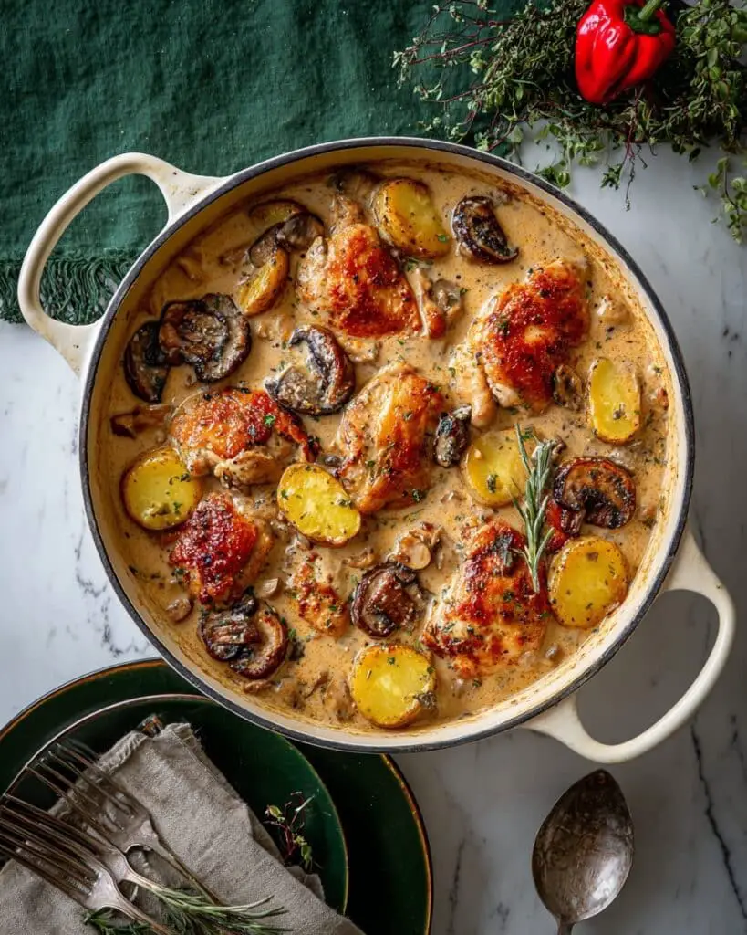 Herb Roasted Chicken in Creamy White Wine Sauce Recipe