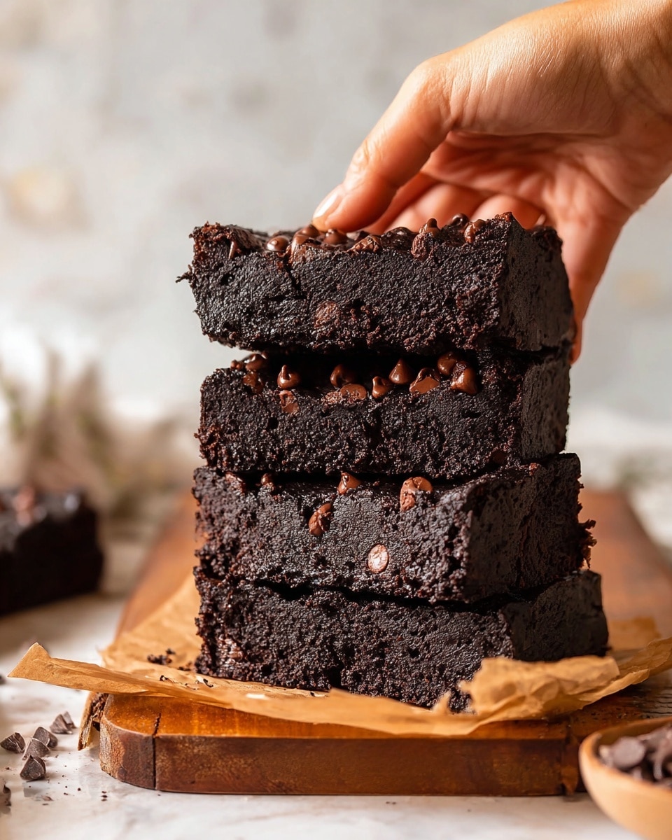 A single slice of dark chocolate cake with two thick layers is placed on a white plate, which sits on another white plate. The cake has a rich, dense texture with moist crumbs on top. Between the two layers, there is a smooth, dark chocolate filling that is slightly bulging out, and small chocolate chips are embedded along the side of the cake. The background is a white marbled surface. Photo taken with an iphone --ar 4:5 --v 7