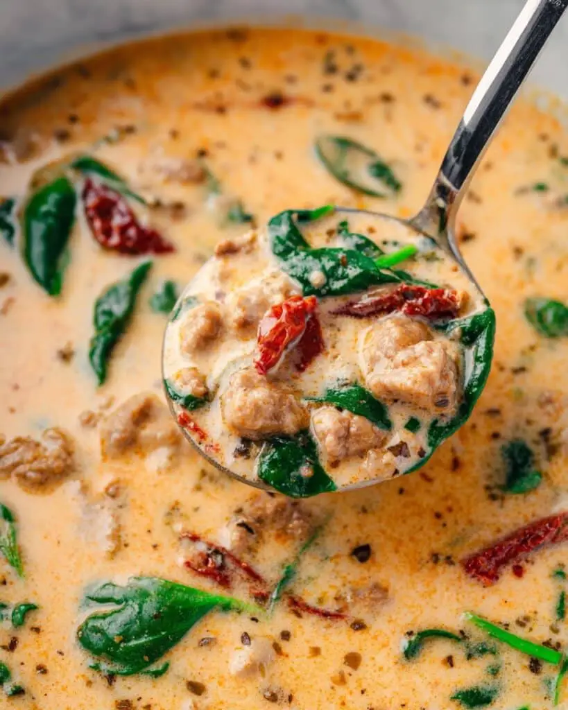 Tuscan Bean and Sausage Soup with Sun-Dried Tomatoes and Spinach Recipe