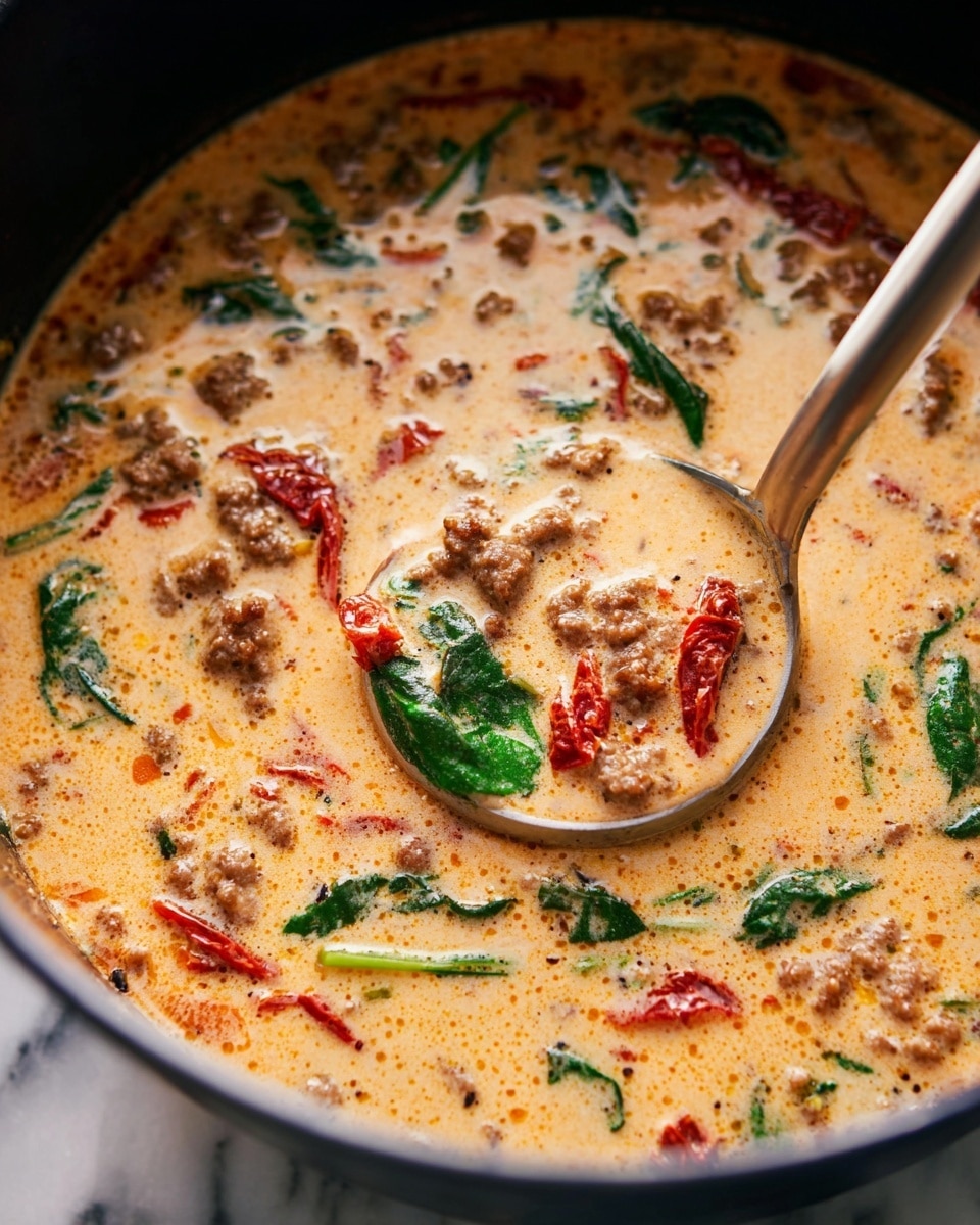 Tuscan Bean and Sausage Soup with Sun-Dried Tomatoes and Spinach Recipe - Recipe Image