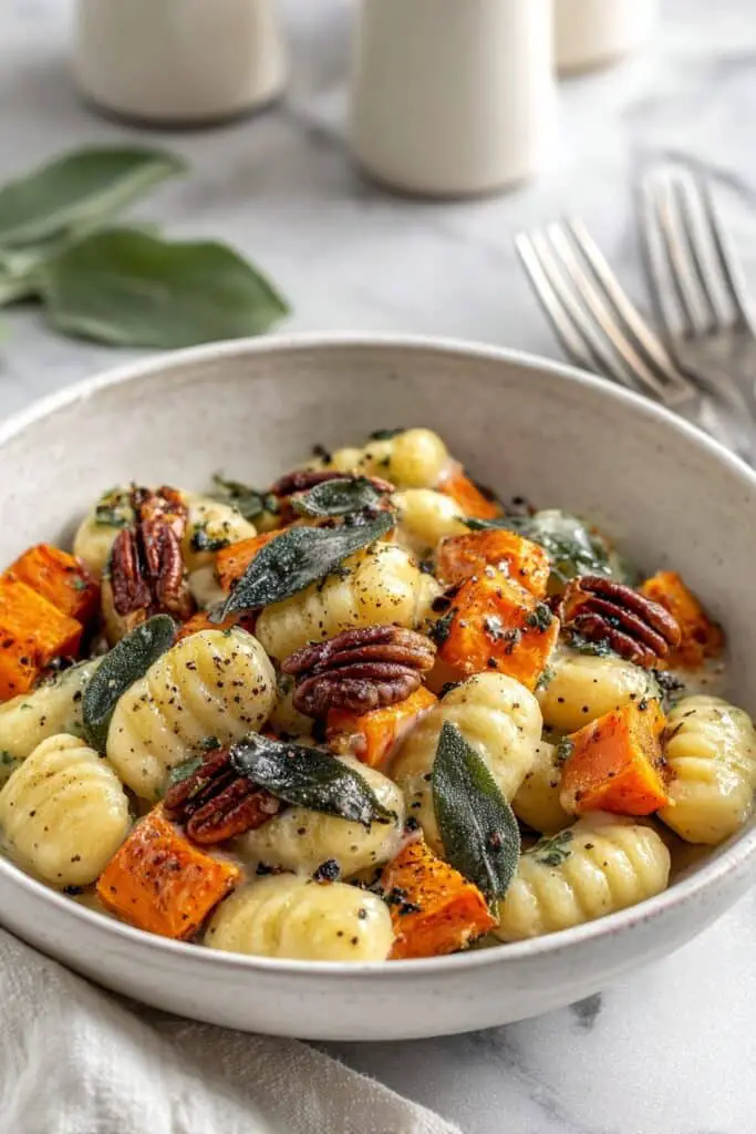 Pumpkin Gnocchi Bake with Blue Cheese, Pecan, and Sage Recipe