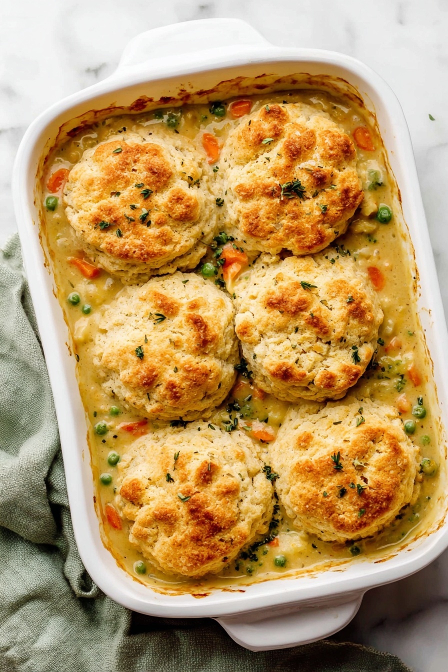 A white ornate bowl holds a creamy chicken pot pie with three visible layers: at the bottom is a thick sauce mixed with vibrant green peas, bright orange carrot slices, and small broccoli pieces, all cooked together in a light beige gravy. On top, there is a golden-brown biscuit layer that looks crispy and slightly uneven in texture, adding a crusty contrast to the soft vegetables beneath. A silver spoon rests inside the bowl, partially covered by the sauce, and the bowl sits on a white marbled surface next to a soft green cloth. photo taken with an iphone --ar 2:3 --v 7 - Biscuit Vegetable Pot Pie Casserole, veggie pot pie casserole, homemade biscuit casserole, comforting vegetable casserole, easy pot pie recipe