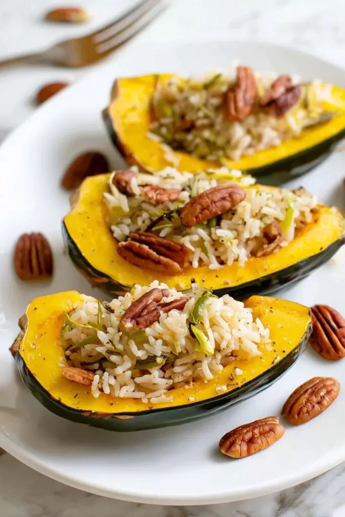 Stuffed Acorn Squash with Sage, Pecans, and Herb Rice Recipe