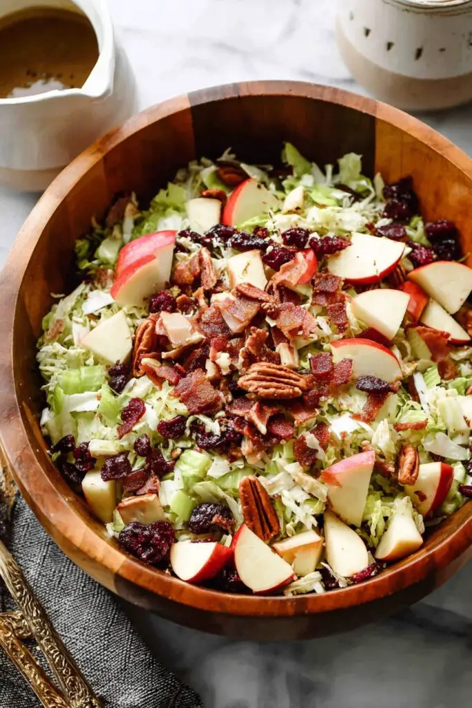 Brussels Sprout Salad with Cranberries, Pecans, Apples, Bacon, and Maple Balsamic Vinaigrette Recipe