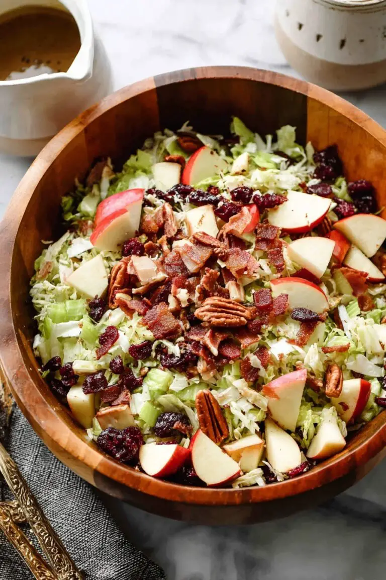 Brussels Sprout Salad with Cranberries, Pecans, Apples, Bacon, and Maple Balsamic Vinaigrette Recipe