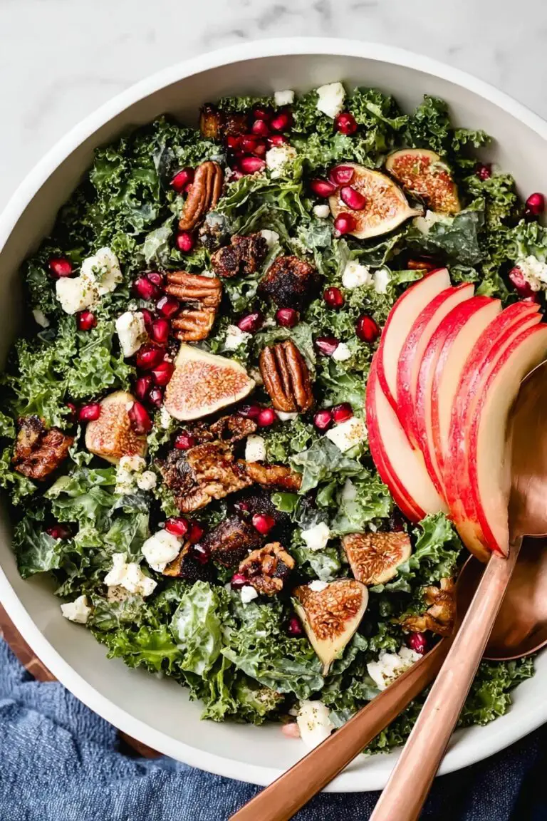 Fall Harvest Salad with Kale, Apples, Figs, Pomegranate, and Toasted Pecans Recipe