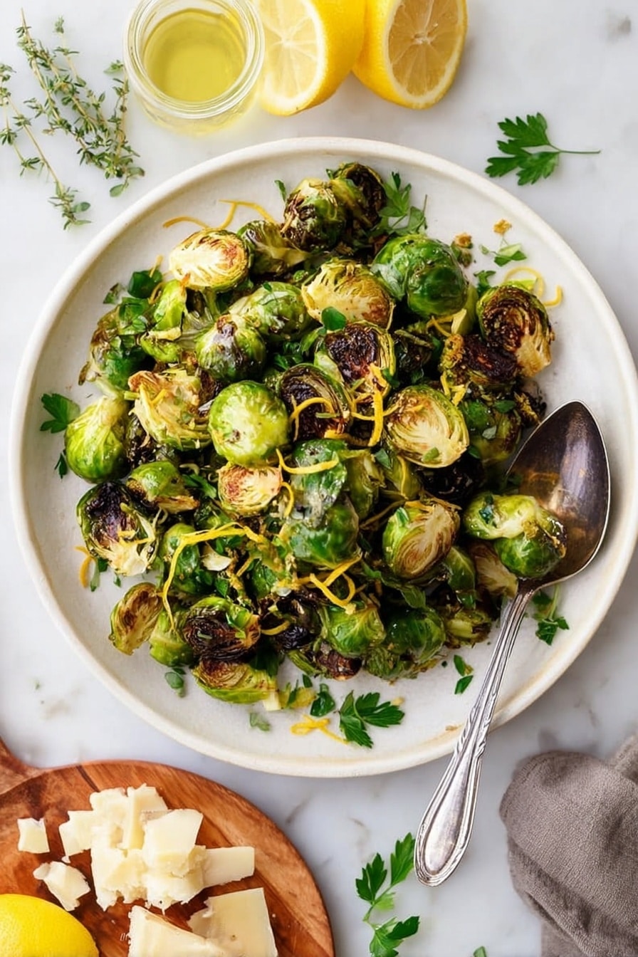 Lemon Parmesan Roasted Brussels Sprouts Recipe - Serving