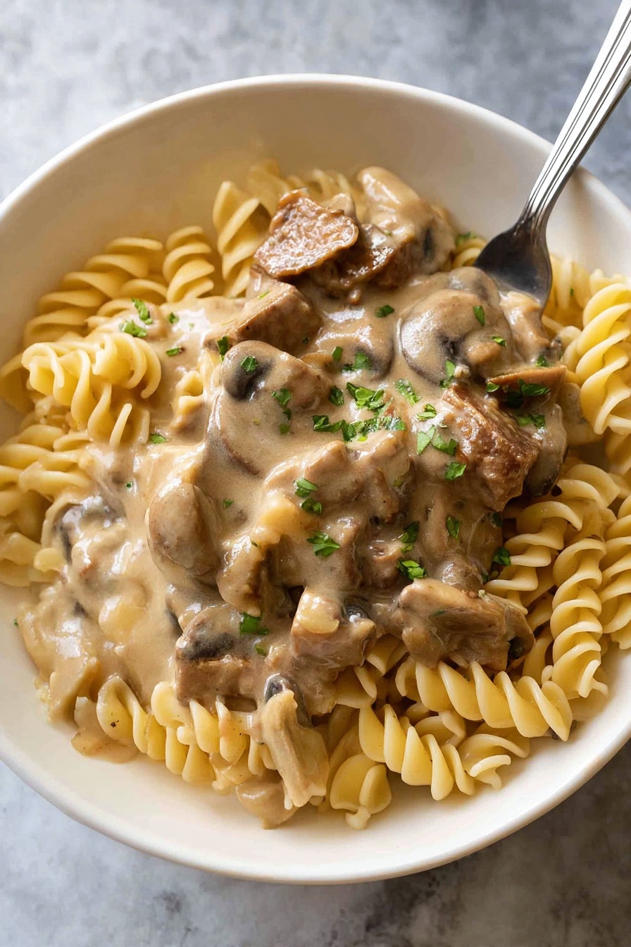 Quick Beef Stroganoff with Mushrooms Recipe - Serving
