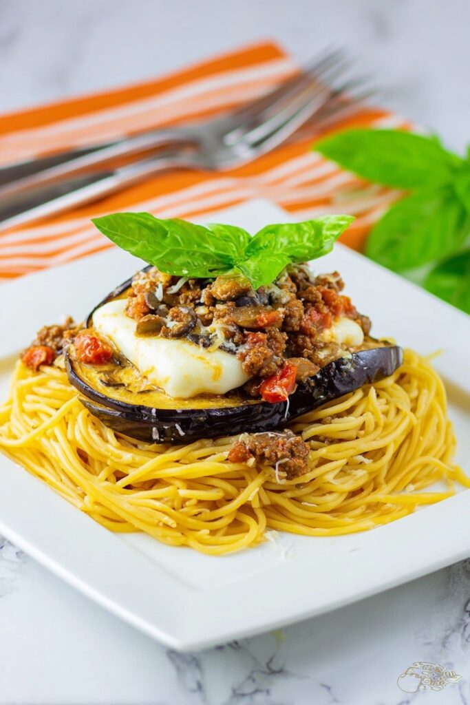 Eggplant Parmesan Spaghetti with Meat Sauce Recipe