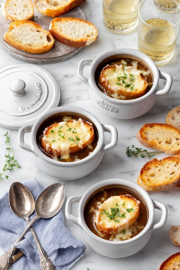 French Onion Soup with Baguette Topping Recipe