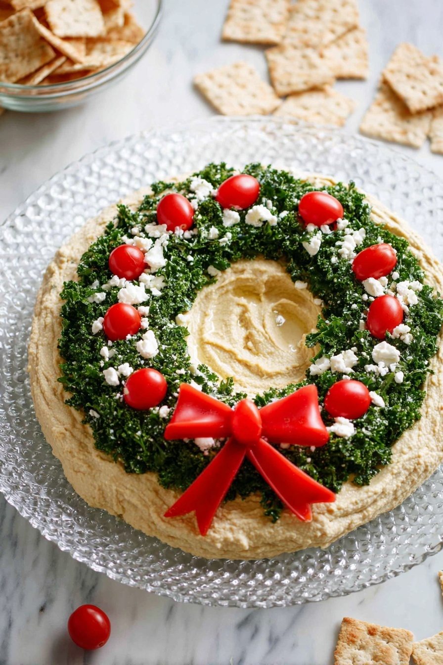 Hummus Wreath Christmas Appetizer Recipe - Serving