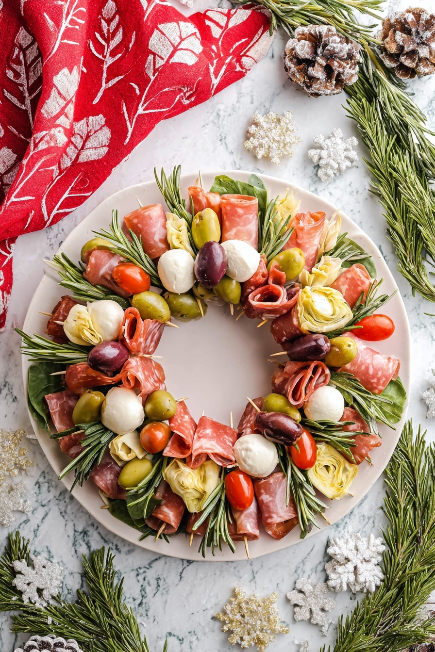 Antipasto Wreath with Salami and Olives Recipe - Serving