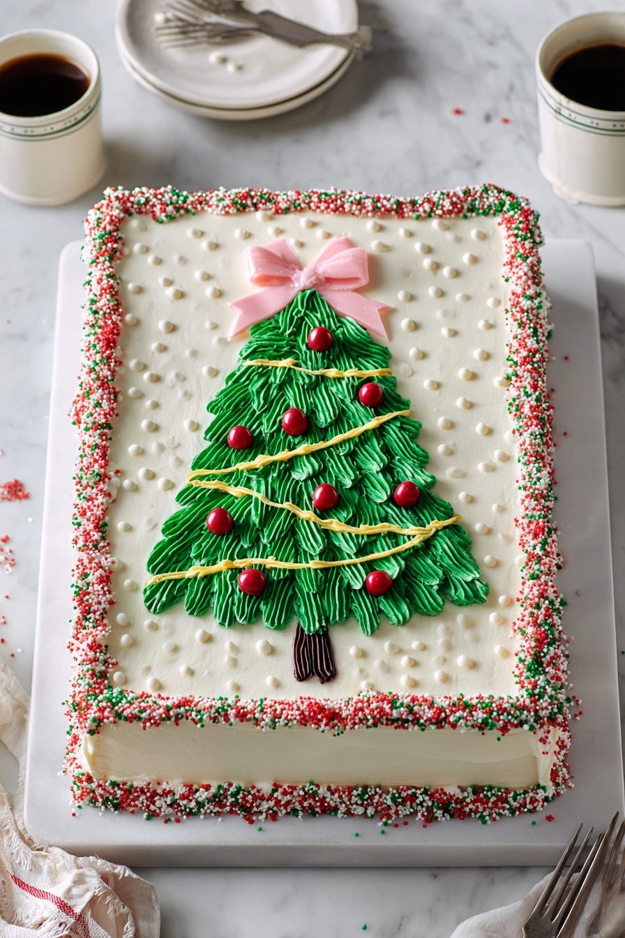 Festive Christmas Sheet Cake with Buttercream Frosting Recipe - Serving