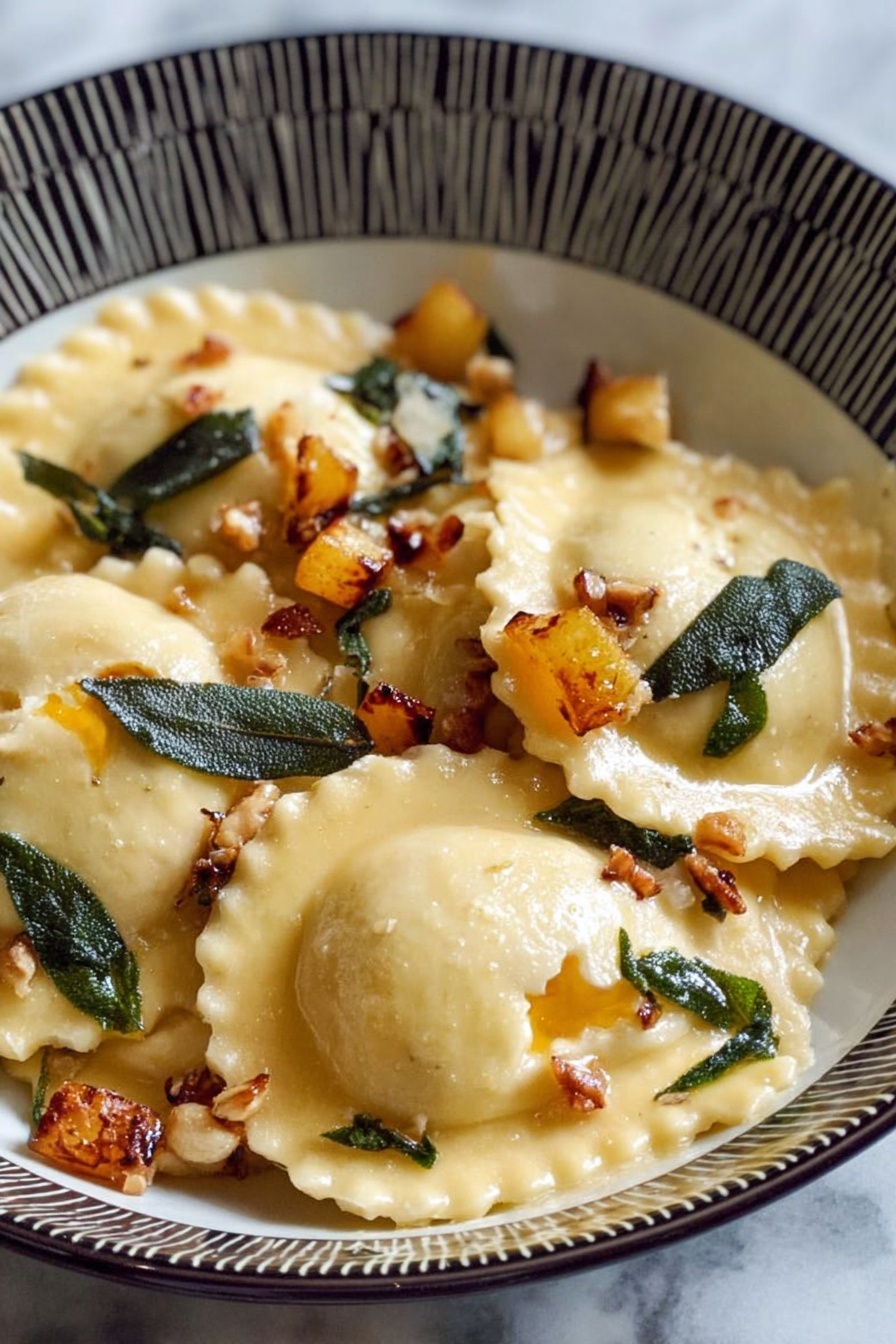 Pumpkin Ravioli with Apple Sage Butter Recipe - Serving