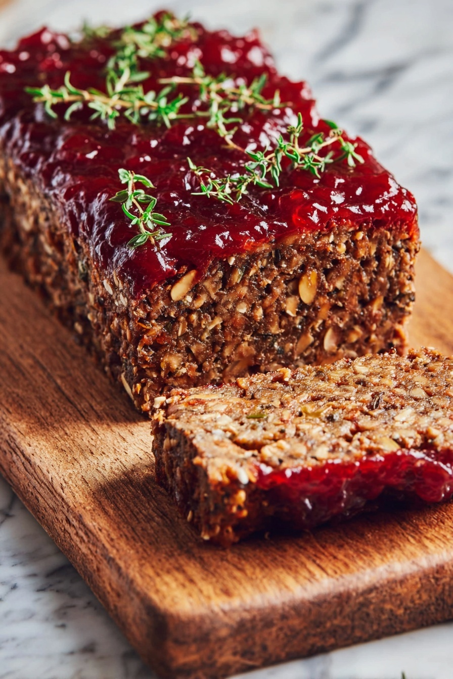 Vegan Lentil Meatloaf with Cranberry Glaze Recipe - Serving