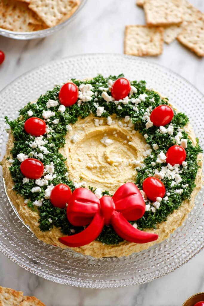 Hummus Wreath Christmas Appetizer Recipe