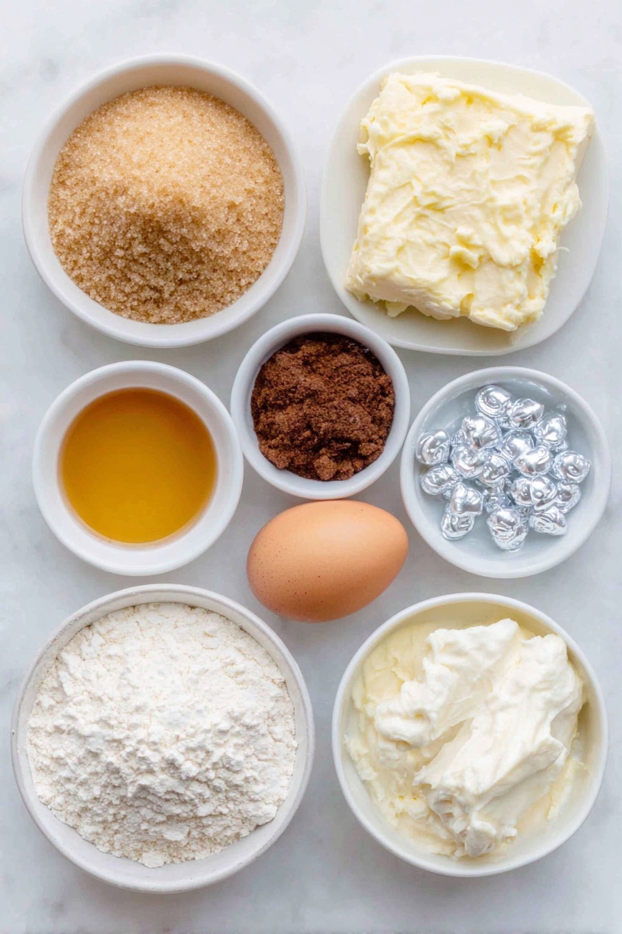 Flat lay of a small mound of light brown sugar, a small white ceramic bowl of golden syrup, a chunk of pale yellow butter, a pile of plain white flour, a separate pile of self-raising flour, a small white bowl of warm brown ground ginger, a small white bowl of mixed spice powder in muted earth tones, a small white bowl of dark brown ground cloves, a small white bowl of light beige bicarbonate of soda powder, a single whole uncracked brown egg with a smooth shell, a large white ceramic bowl filled with thick white royal icing, a small white bowl of fresh pale yellow strained lemon juice, and a scattering of shiny silver cachous candies, all arranged symmetrically without overlap, placed on a clean white marble surface, soft natural light, photo taken with an iPhone, professional food photography style, fresh ingredients, white ceramic bowls, no bottles, no duplicates, no utensils, no packaging --ar 2:3 --v 7 --p m7354615311229779997 - Gingerbread Christmas Tree, festive gingerbread decoration, holiday gingerbread dessert, edible Christmas centerpiece, holiday gingerbread recipe