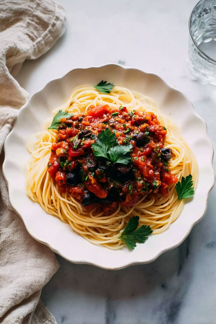 Easy Pasta Puttanesca Recipe - Serving