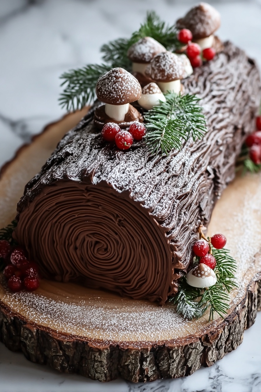 Chocolate Yule Log Cake Recipe - Serving