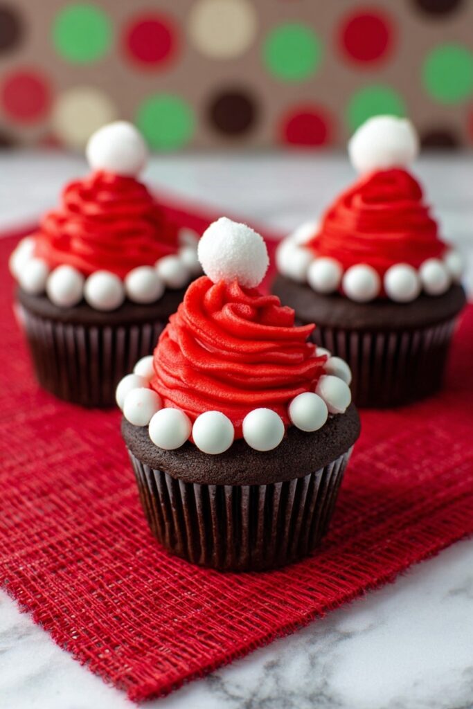 Santa Hat Cupcakes with Red Frosting Recipe