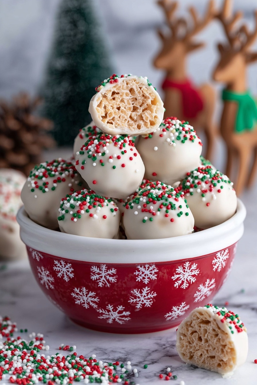 Festive White Chocolate Rice Krispie Balls Recipe - Serving