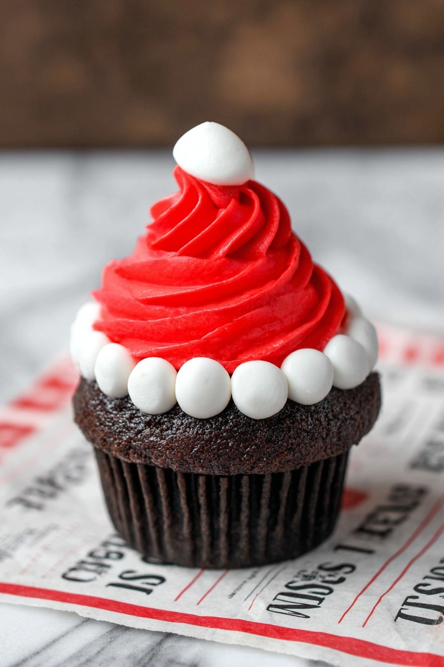 Santa Hat Cupcakes with Red Frosting Recipe - Serving