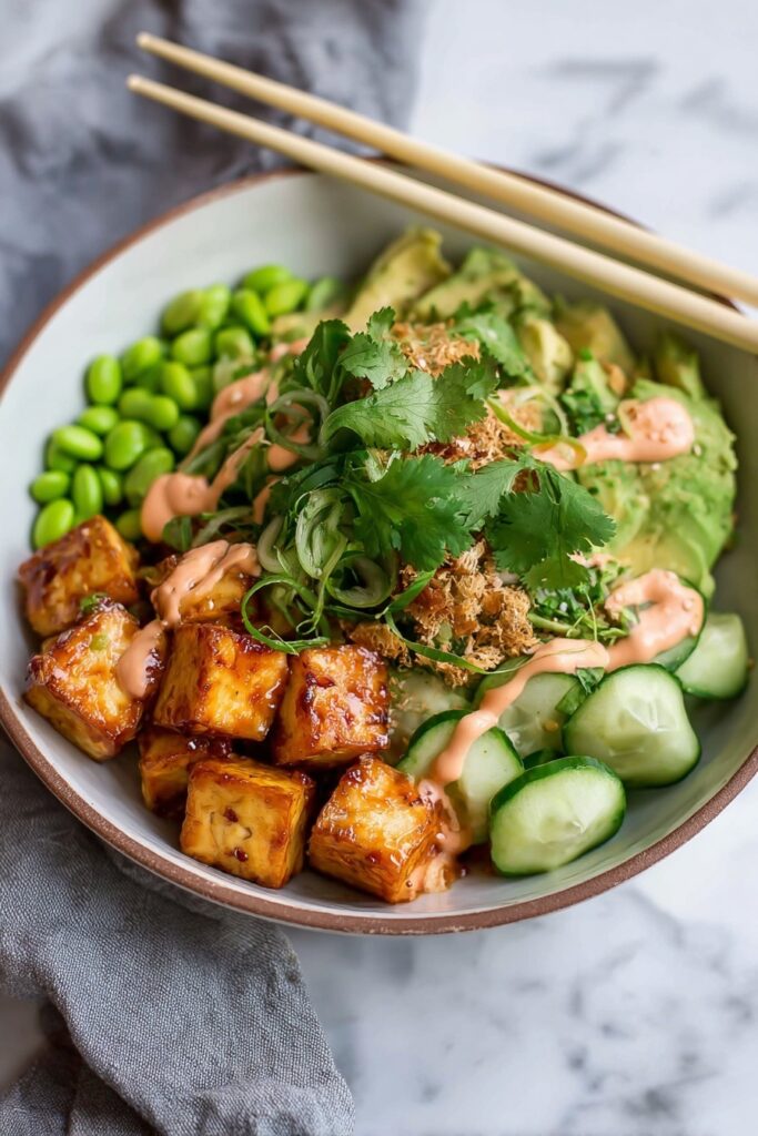 Sticky Glazed Tofu Bowl with Yum Yum Sauce Recipe