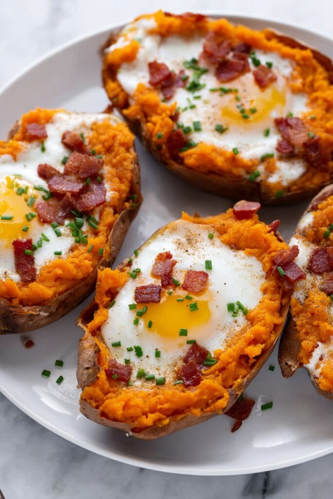 Sweet Potato Bacon Egg Boats Recipe
